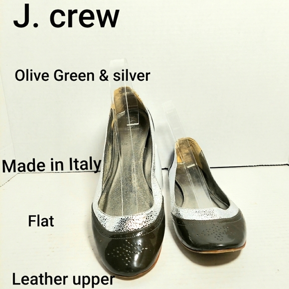 J.crew olive green & silver flats size 7.5